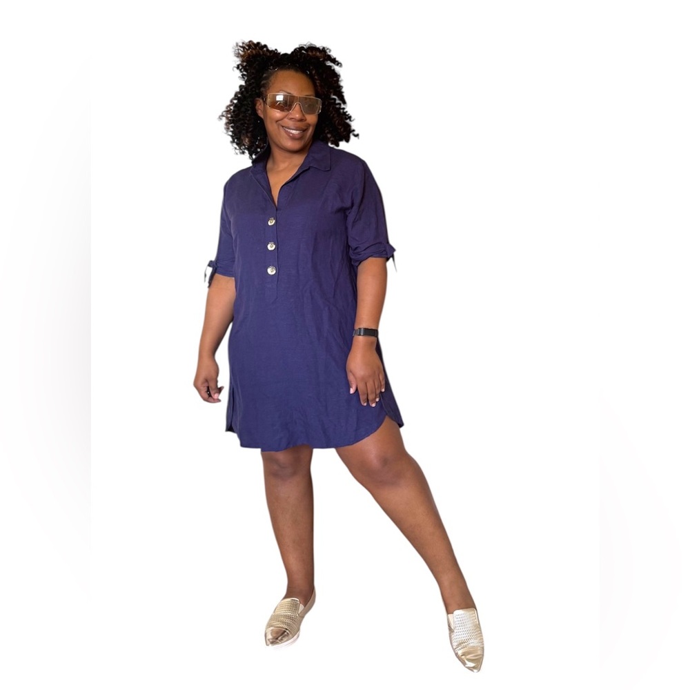 Chelsea & Theodore Dress Linen Short Sleeve Tulip Hem Mini NEW